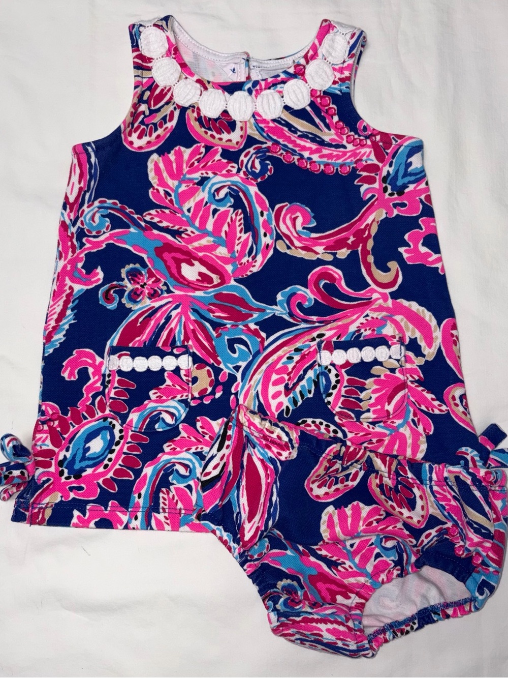 Lily Pulitzer navy and pink vibrantly patterned dress sz 18-24 months